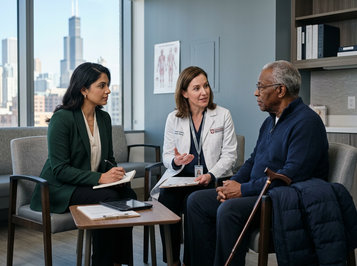 HIPAA-compliant medical interpreter supporting patient consultation at Chicago hospital