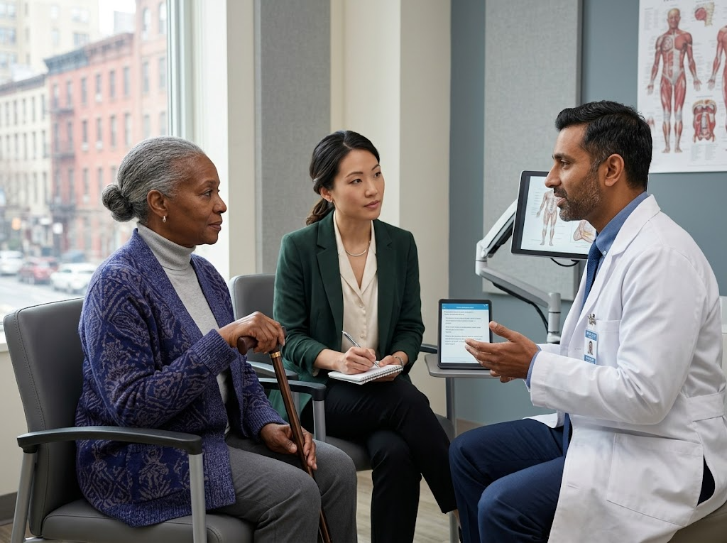 HIPAA-compliant medical interpreter supporting patient consultation at New York hospital