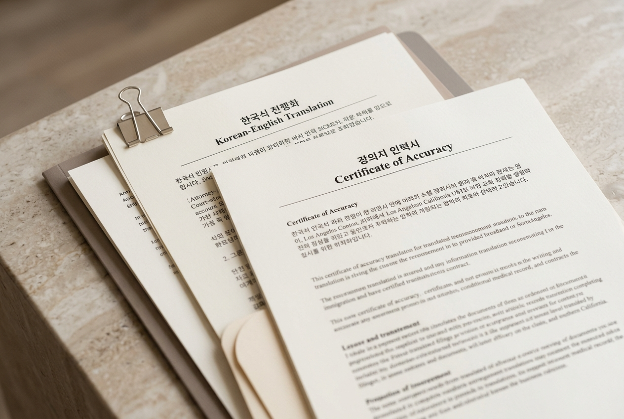 Certified Korean document translation services for Los Angeles immigration documents, business contracts, and legal filings