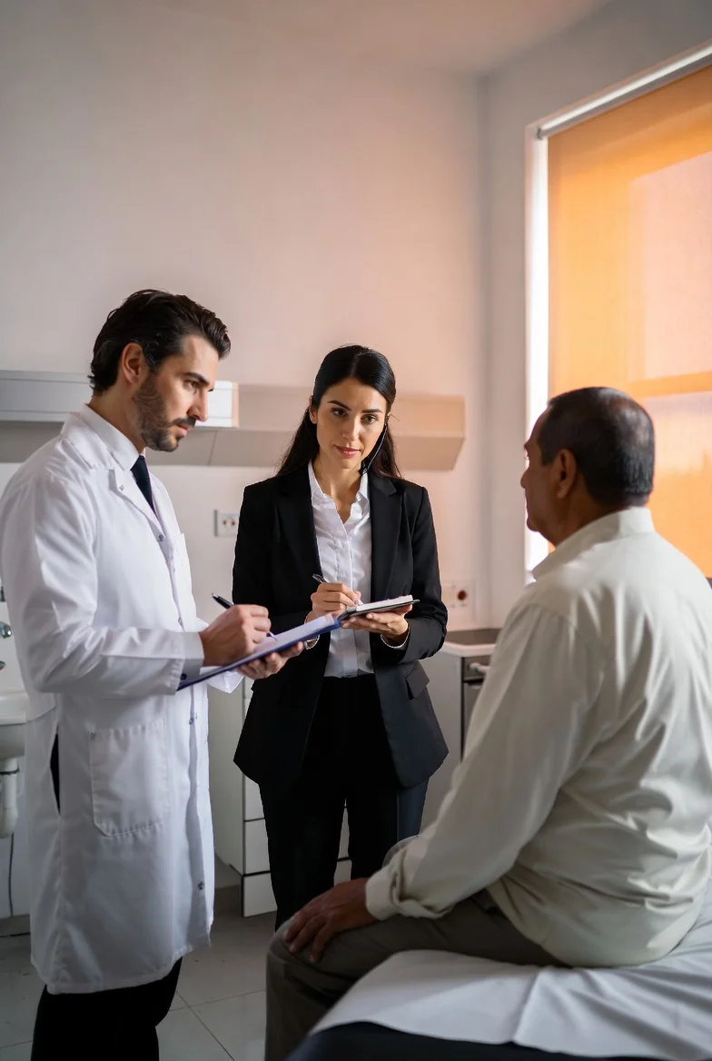 HIPAA-compliant medical interpreter assisting with patient communication at a California hospital