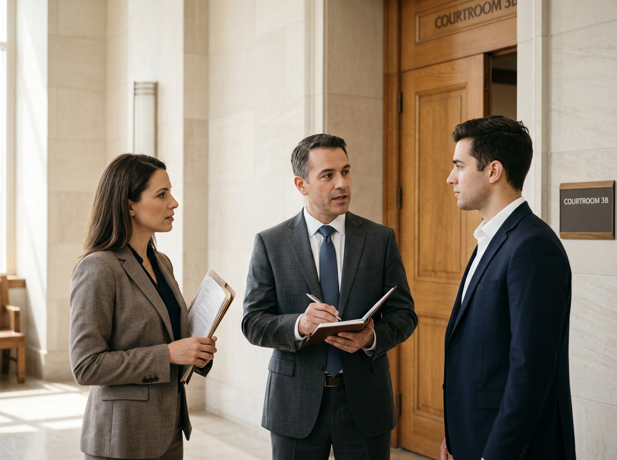 Court-certified legal interpreter preparing for deposition at a California law firm