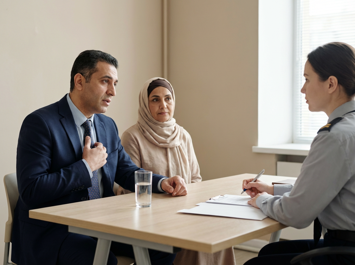 Immigration court interpreter assisting at USCIS interview and asylum hearing proceedings